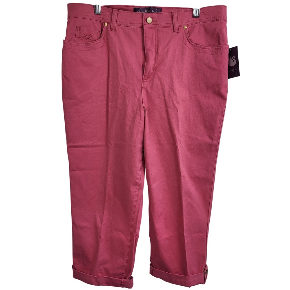 NWT Gloria Vanderbilt Amanda Capri Pants Womens 12 Pink Rolled Hem Stretch Crop